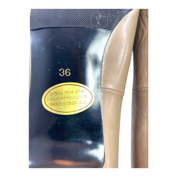 Yves Saint Laurent Vintage Leather Kitten Heel Taupe Snake Inlay Size 6 Heels - Picture 6 of 13